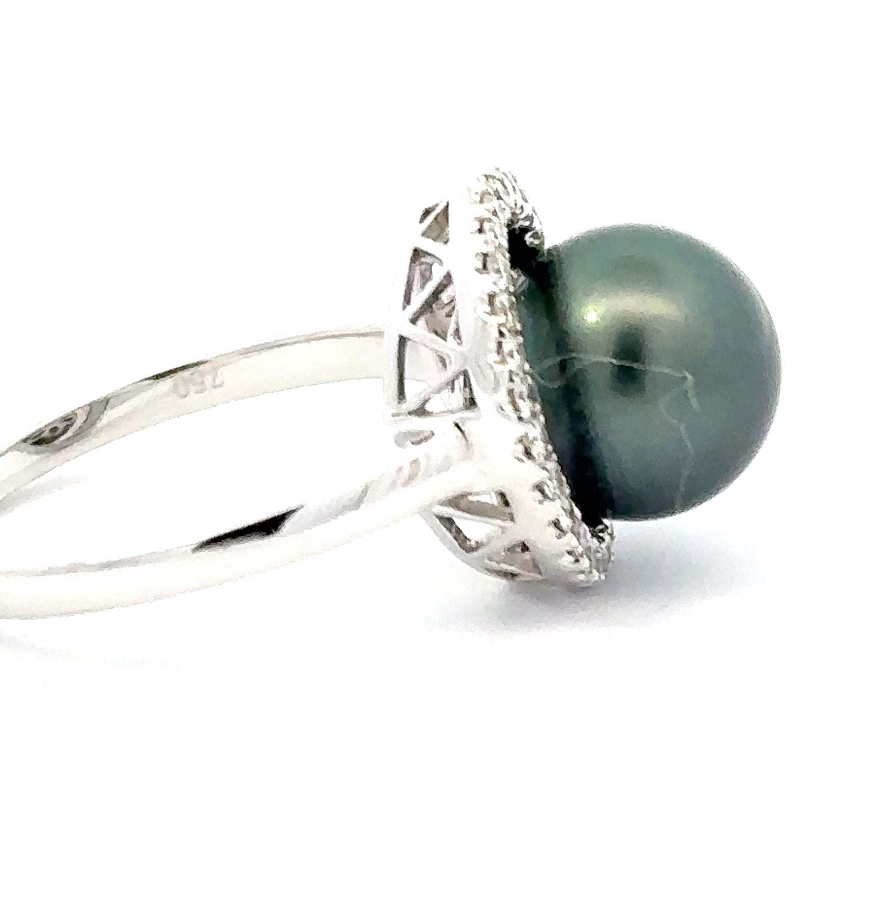 White gold tahitian pearl and diamond halo ring Ring Gellner   