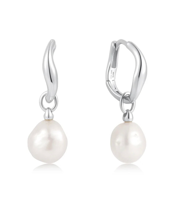 Silver Freshwater Pearl Drop Hoops Ania Haie