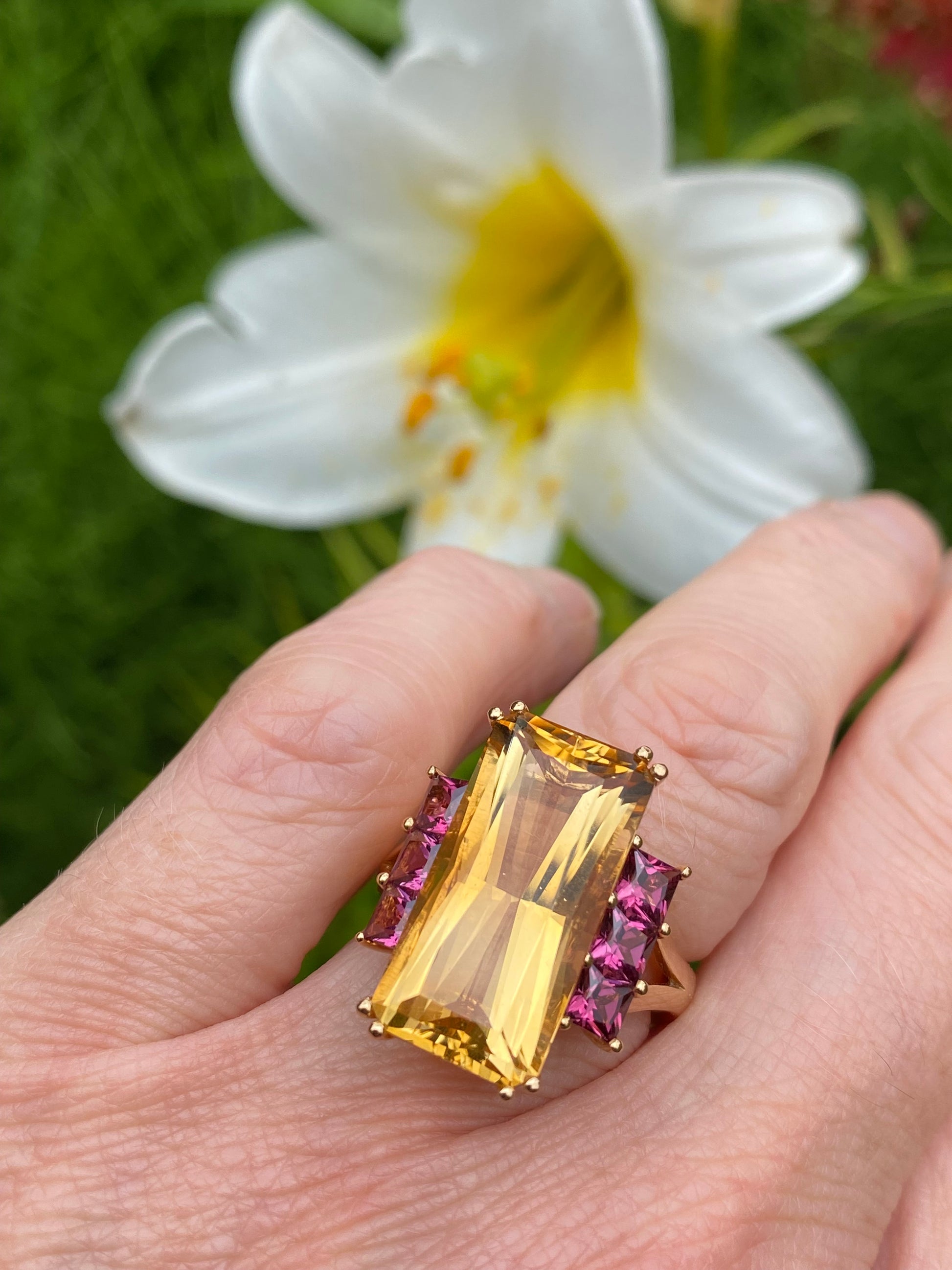 Buchwald 18ct rose gold citrine ring with pink rhodolite side stones Ring Buchwald   