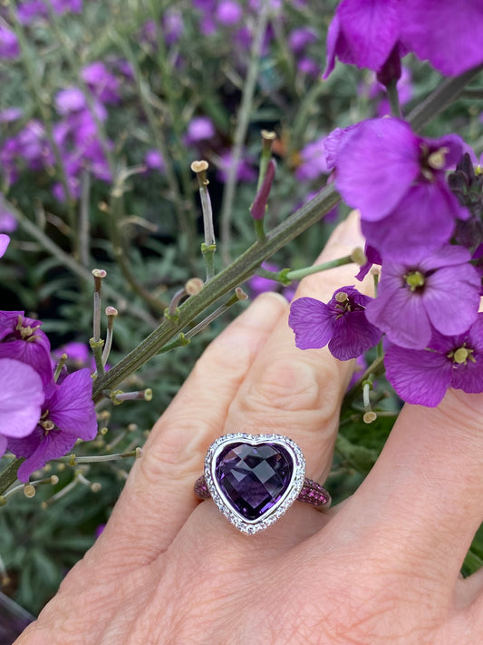 18ct White gold amethyst heart ring with sapphire & diamonds Ring Buchwald   