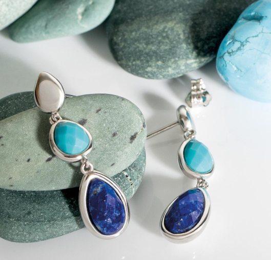 Pebble Azure Gemstone Trio Droplet Stud Drop Earrings Earrings Kit Heath   