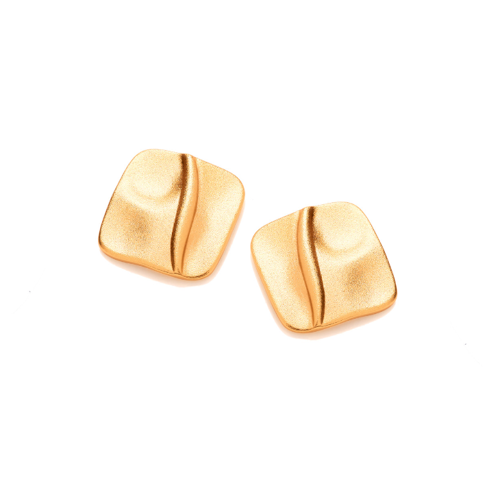 Satin Gold Plated Silver Square Ripple Earrings Earrings Cavendish French   