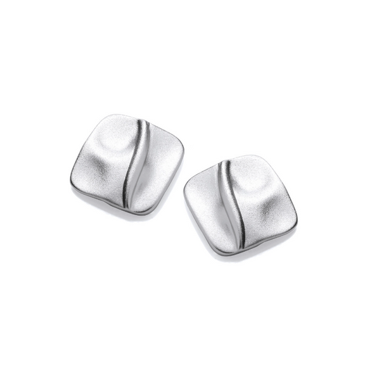 Satin Silver Square Ripple Earrings Earrings Cavendish French   