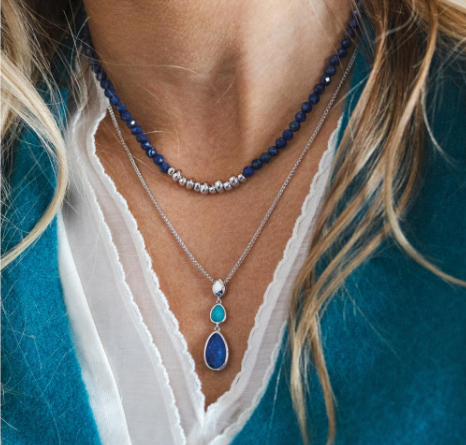 Pebble Azure Gemstone Trio Droplet Necklace Necklace Kit Heath   