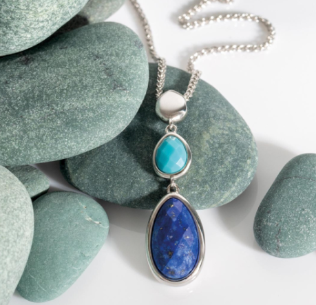 Pebble Azure Gemstone Trio Droplet Necklace Necklace Kit Heath   