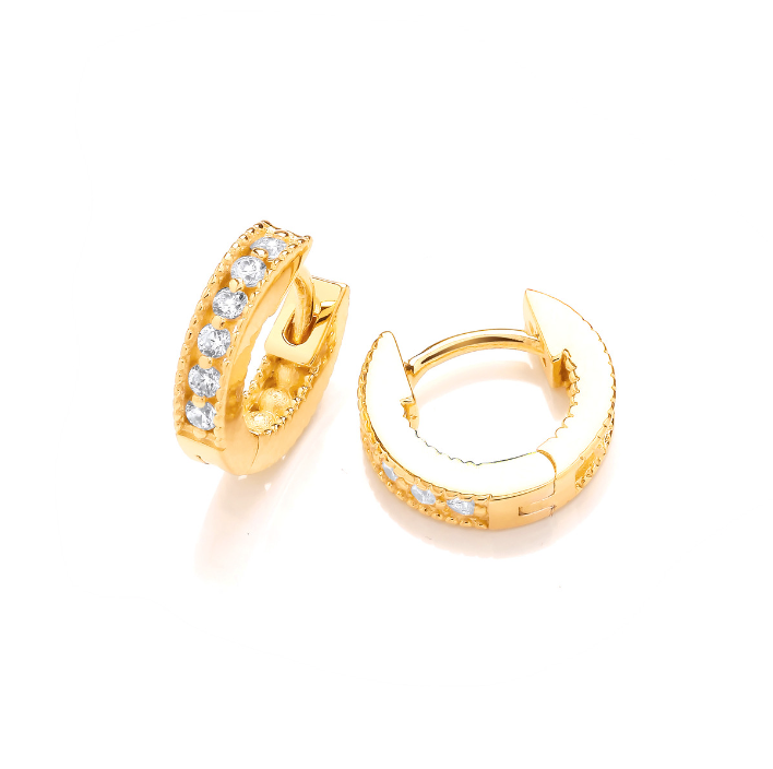 Silver and Gold Plate Cubic Zirconia Huggie Earrings Earrings Cavendish French   