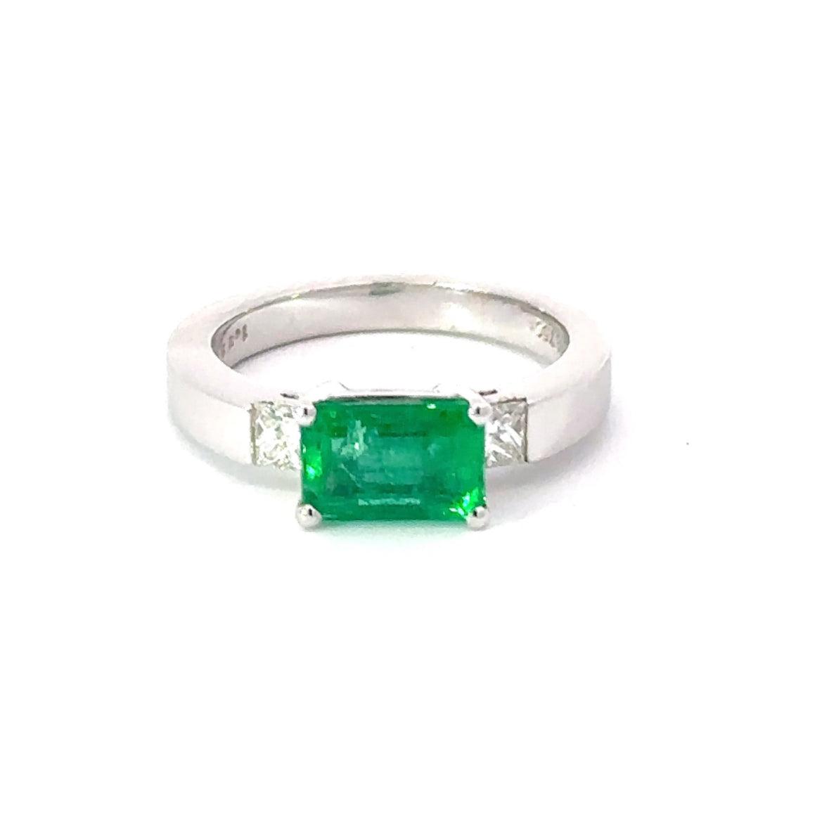 18ct White gold emerald and diamond trilogy ring Ring Buchwald   