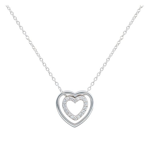 Silver Double Open Heart 18" Necklet with Cubic Zirconia Necklace DEW   