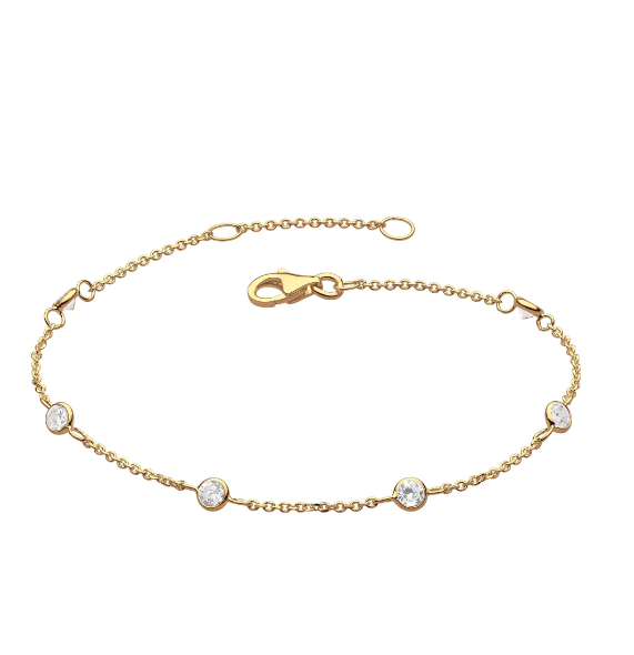 Silver Gold Plated Station Chain Bracelet with cubic zirconia Bracelet DEW