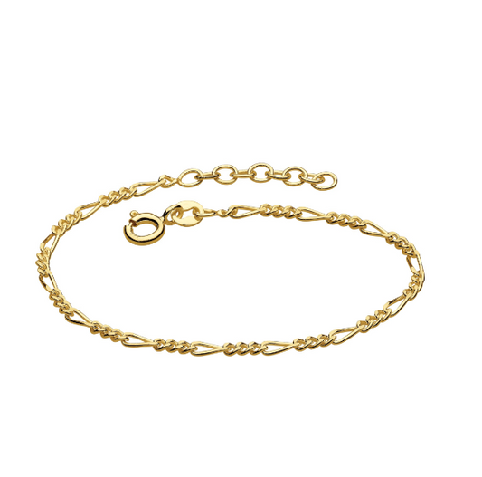 Gold Plated silver Figaro 7" Bracelet Bracelet DEW   