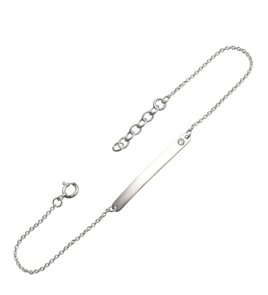 Classic Silver ID Tag Bracelet with Flush Set CZ Bracelet DEW   