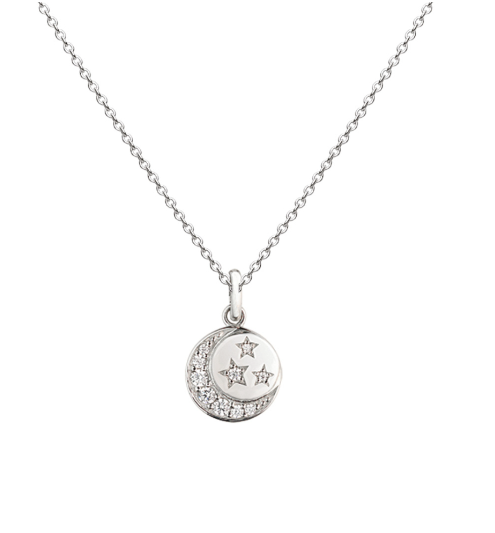 Mini Star & Pavé CZ Crescent Moon Disc Pendant Necklace DEW   