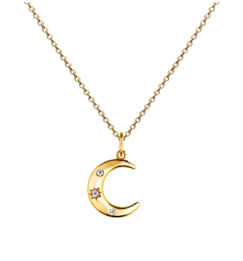 Gold Plated Silver stone set Stars on Crescent Moon Necklace Necklace DEW