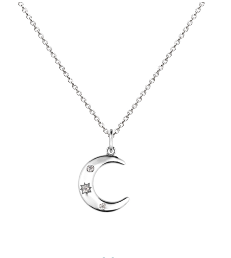 Silver Scattered  Star Crescent Moon Pendant Necklace DEW   