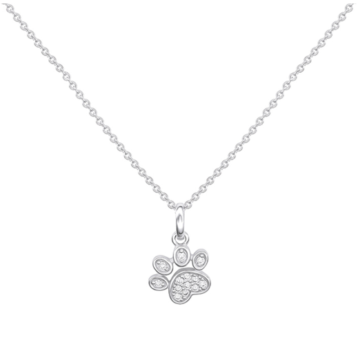 Silver pave set dog paw print pendant Necklace DEW   