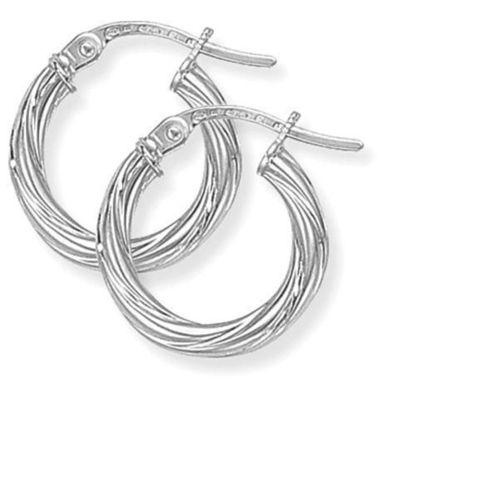 9ct white gold twisted hoop earrings Earrings Stubbs   