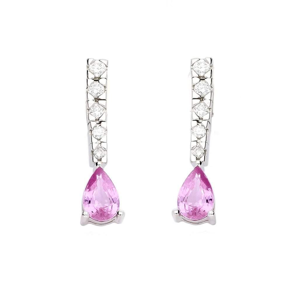 18ct white gold pink sapphire and 0.20ct diamond teardrop earrings Earrings Buchwald   