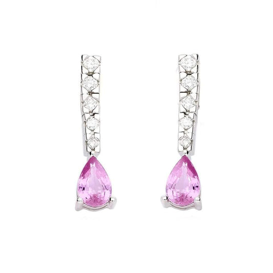 18ct white gold pink sapphire and 0.20ct diamond teardrop earrings Earrings Buchwald   