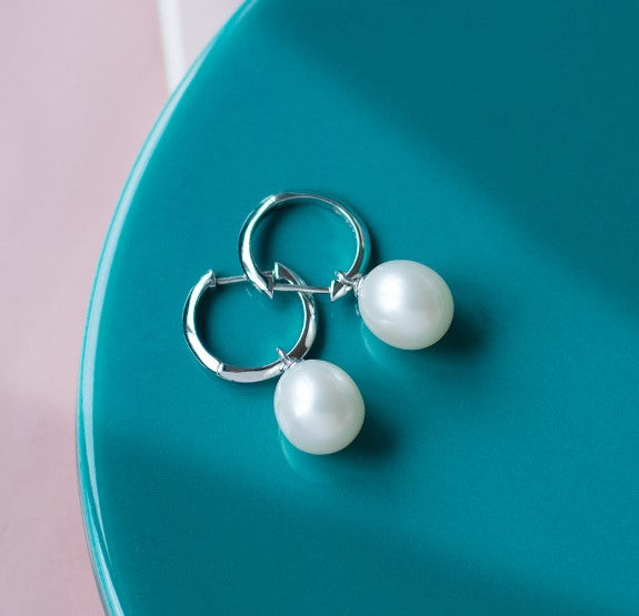 Silver hoop earrings hot sale with pearl drop