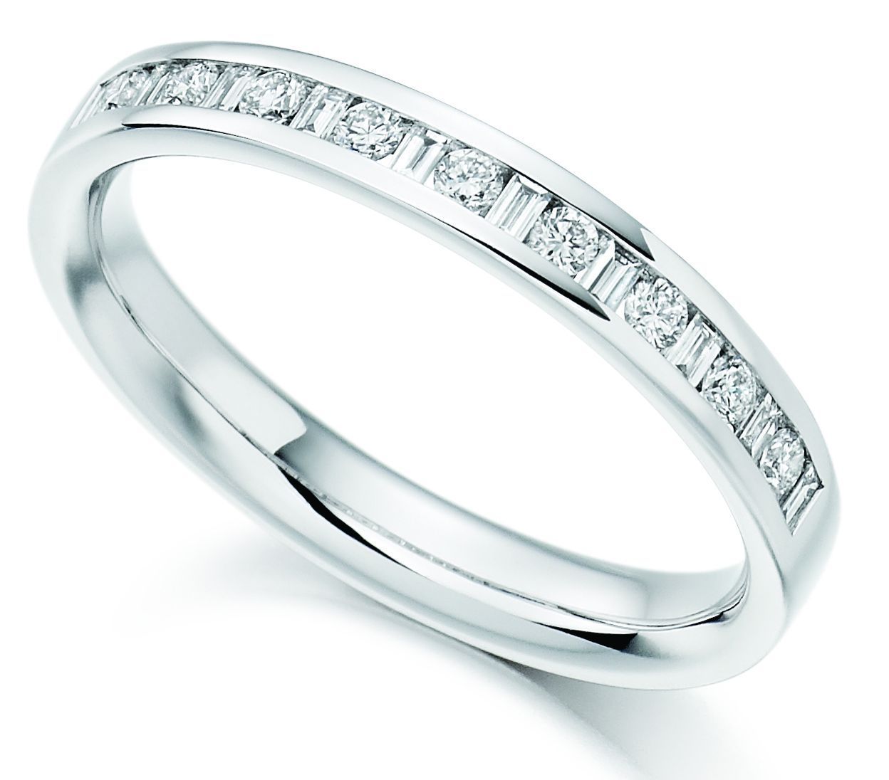 Platinum brilliant/baguette Certified Diamond half eternity ring – Rock ...