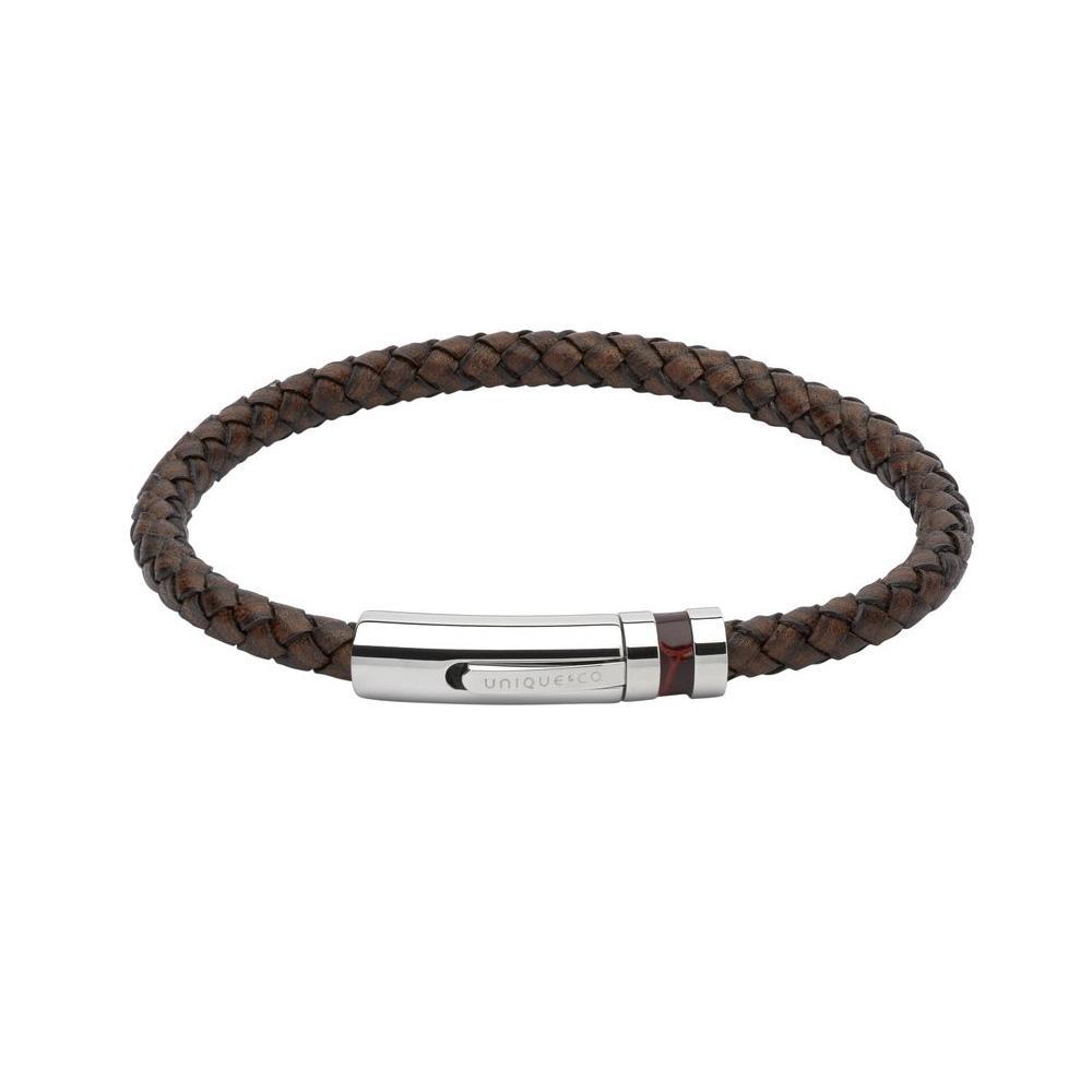 Antique Brown plaited leather bracelet with a brown inlaid steel clasp Bracelet Unique 21cm  