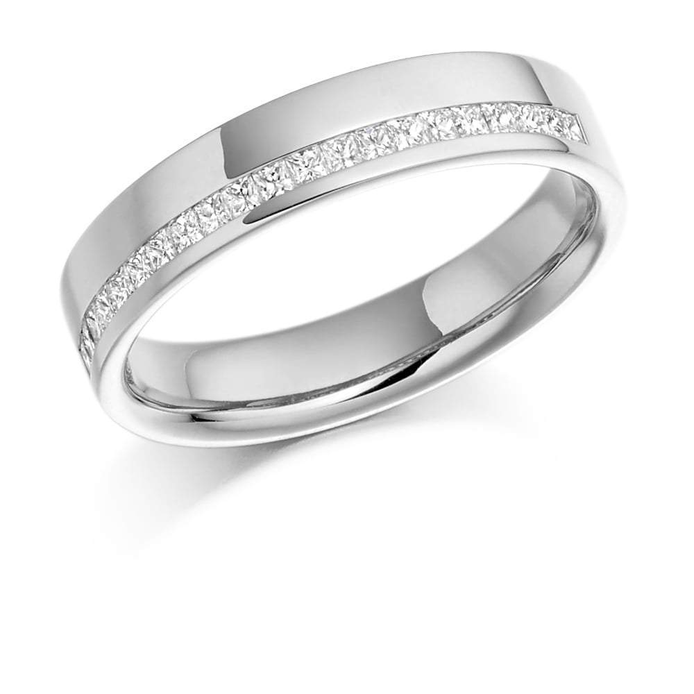 Diamond offset channel set  0.25 half eternity band Ring Gemex platinum *  