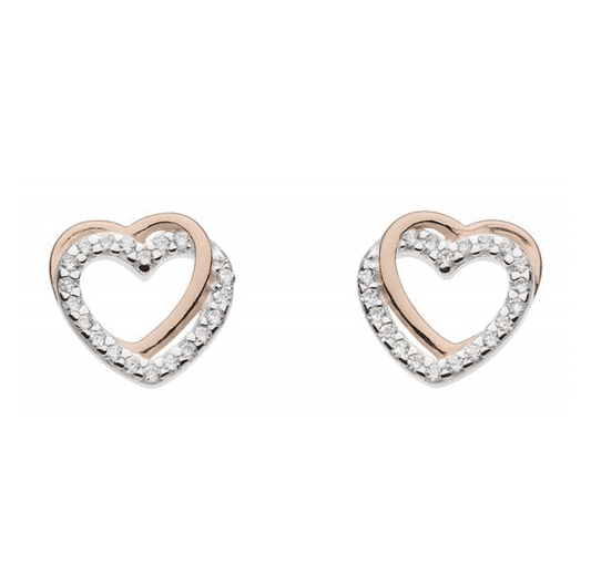 Silver rose gold CZ open heart stud earrings Earrings DEW   