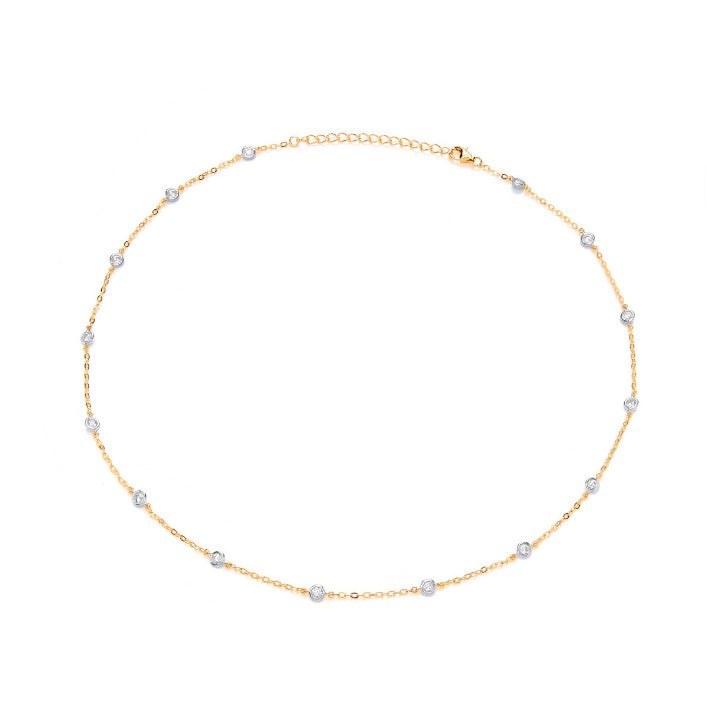 Silver, Gold & Cubic Zirconia Solitaires Necklace Necklace Cavendish French   